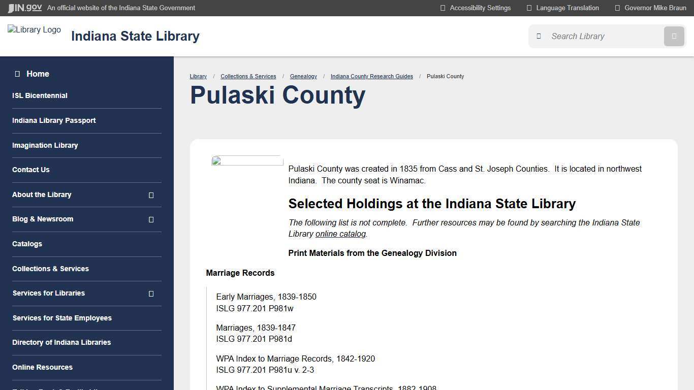 Indiana State Library: Pulaski County